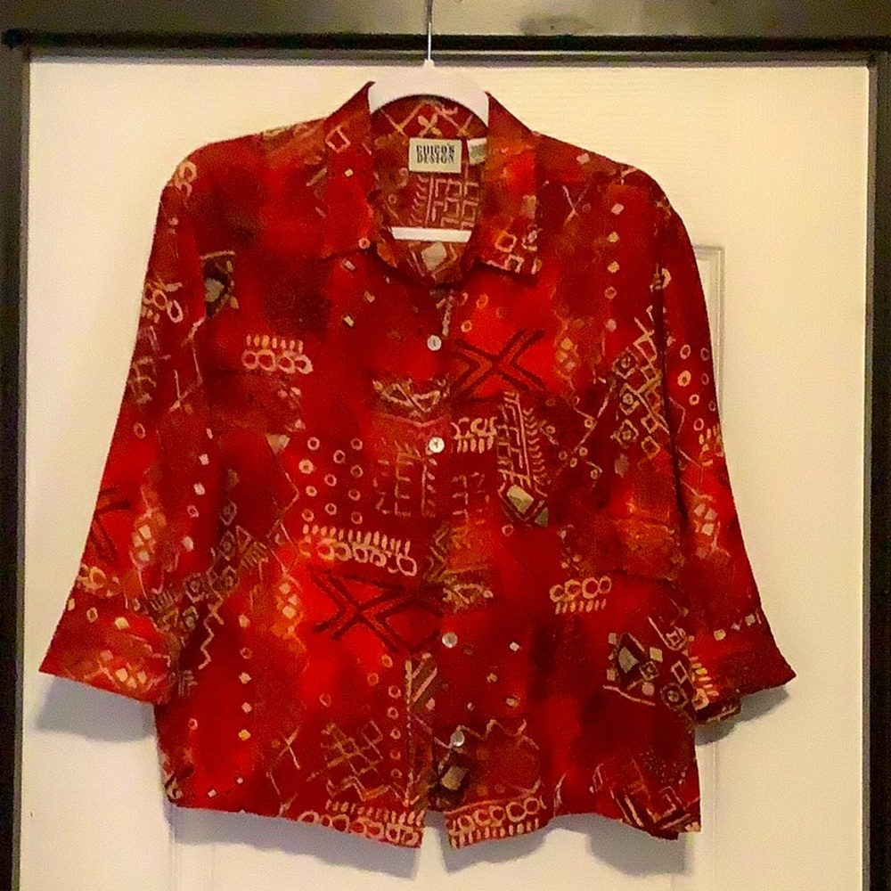 Chico’s Design Red/black/cream print top, size 1.